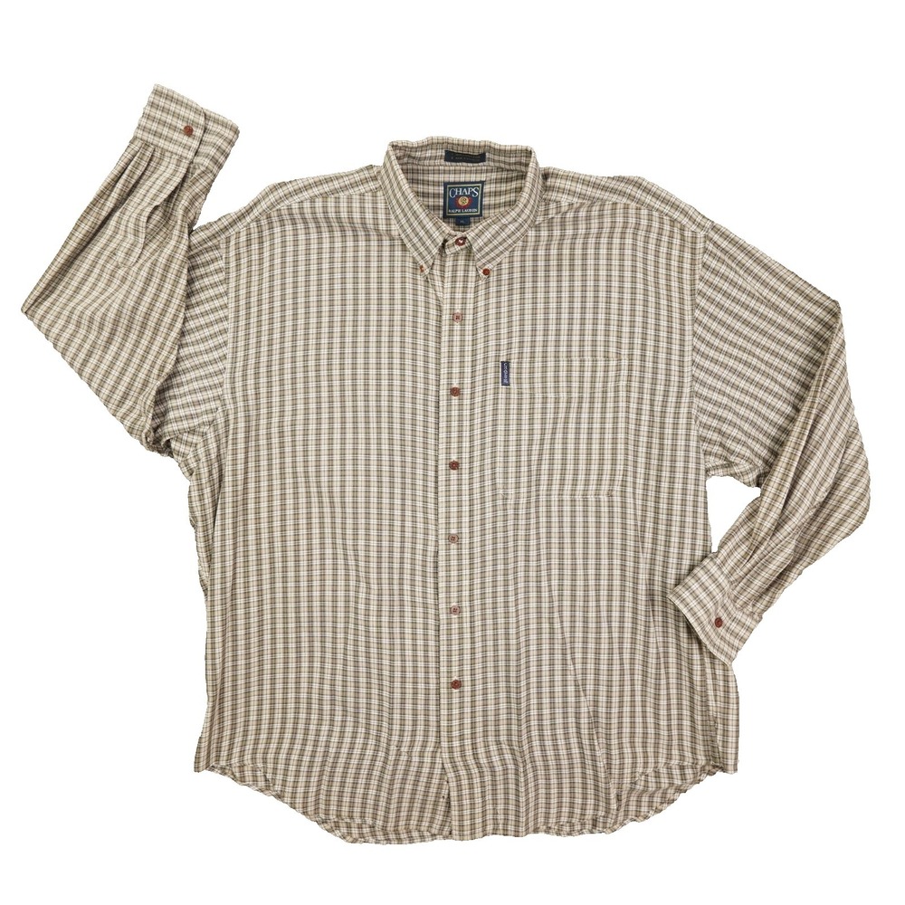 Chaps Ralph Lauren Vintage Button Up Shirt Men's XL Brown Plaid Long Sleeve
